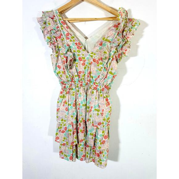 LOVE THE LABEL Ines Ivory Floral Ruffle Tiered Dress NWOT Womans XS - Picture 2 of 11